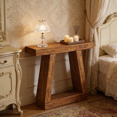 Dual Tier Console Table Sturdy Wood Frame Structure For Hallway Entryway Daily Household Use