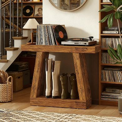 Dual Tier Console Table Sturdy Wood Frame Structure For Hallway Entryway Daily Household Use