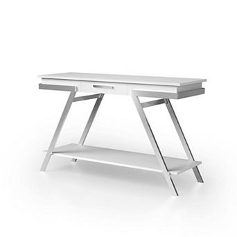 Console Table With Glossy Surface Metal Frame Construction For Living Room Indoor Placement