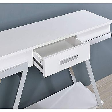Console Table With Glossy Surface Metal Frame Construction For Living Room Indoor Placement