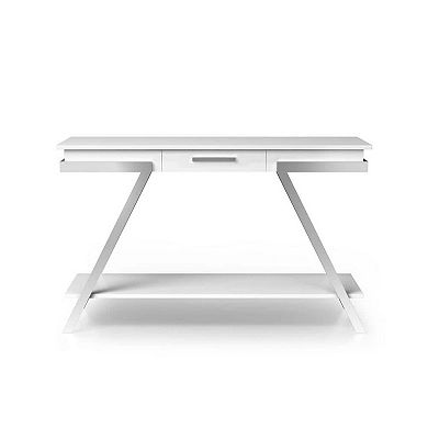 Console Table With Glossy Surface Metal Frame Construction For Living Room Indoor Placement