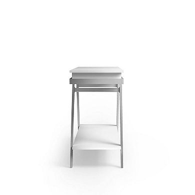 Console Table With Glossy Surface Metal Frame Construction For Living Room Indoor Placement