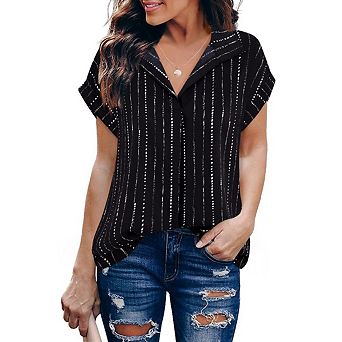 Women's Drop Shoulder Loose Short Sleeve Casual Floral Pullover Shirt Casual Business Shirt