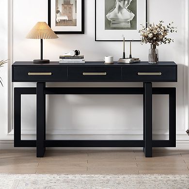 Extra Long Console Table With Three Drawer Storage Solid Frame Build For Corridor Foyer And Hallway