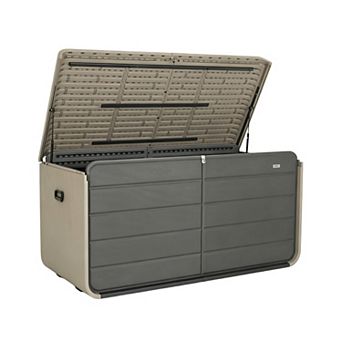 Plastic Outdoor Deck Box With Wheels And Lock Waterproof Lid For Garden And Pool Item Storage