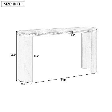 Wood Veneer Console Table With Beaded Trim And Curved Legs For Hallway And Sofa Side Use