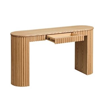Console Table With Vertical Stripe Detail Drawer Storage Wooden Build For Study Foyer And Hallway