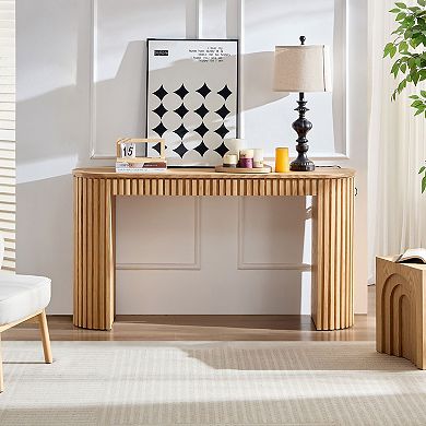 Console Table With Vertical Stripe Detail Drawer Storage Wooden Build For Study Foyer And Hallway