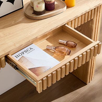 Console Table With Vertical Stripe Detail Drawer Storage Wooden Build For Study Foyer And Hallway