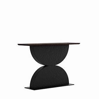 Wood Console Table With Textured Base And Built In Lighting Decorative Structure For Living Room
