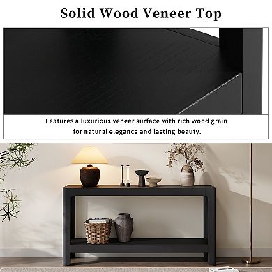Wood Veneer Console Table With Rounded Corner Contour Smooth Surface For Indoor Furnishing