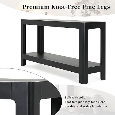 Wood Veneer Console Table With Rounded Corner Contour Smooth Surface For Indoor Furnishing