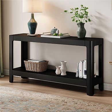 Wood Veneer Console Table With Rounded Corner Contour Smooth Surface For Indoor Furnishing