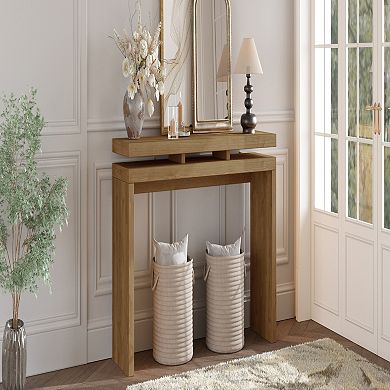 Wood And MDF Console Table With Suspended Board Design Retro Structure For Living Room And Hallway