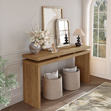 Wood And MDF Console Table With Suspended Board Design Retro Structure For Living Room And Hallway