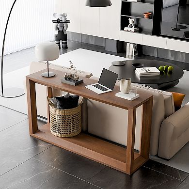 Wood Veneer Console Table With Spacious Storage Rectangular Frame For Entryway Layout