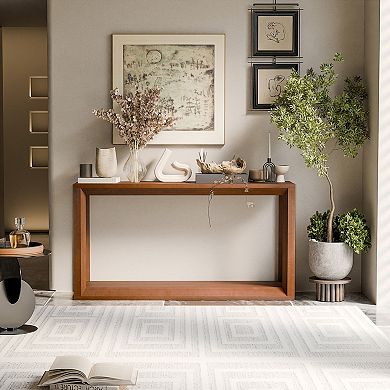 Wood Veneer Console Table With Spacious Storage Rectangular Frame For Entryway Layout
