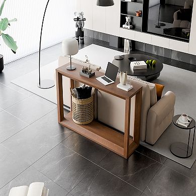 Wood Veneer Console Table With Spacious Storage Rectangular Frame For Entryway Layout