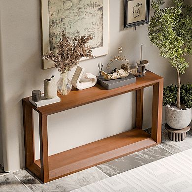 Wood Veneer Console Table With Spacious Storage Rectangular Frame For Entryway Layout