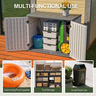 Horizontal Outdoor Storage Shed Thick Hdpe Material Weather Resistant For Garden Backyard Space