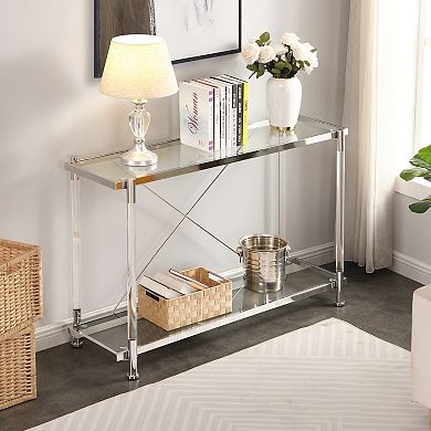 Glass And Metal Console Table Transparent Panel Structure For Bedroom Living Room Daily Placement