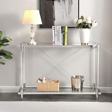 Glass And Metal Console Table Transparent Panel Structure For Bedroom Living Room Daily Placement