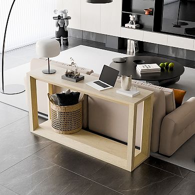 Wood Veneer Console Table With Generous Storage Rectangular Structure For Daily Indoor Furnishing
