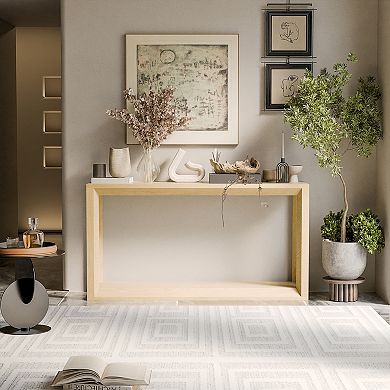 Wood Veneer Console Table With Generous Storage Rectangular Structure For Daily Indoor Furnishing