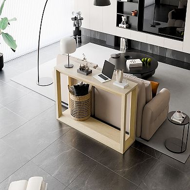 Wood Veneer Console Table With Generous Storage Rectangular Structure For Daily Indoor Furnishing