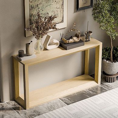 Wood Veneer Console Table With Generous Storage Rectangular Structure For Daily Indoor Furnishing