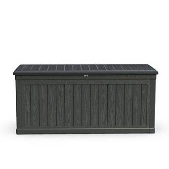 Oversized Resin Deck Box With Waterproof Barrier Lockable Lid For Patio Furnishings And Pool Gear