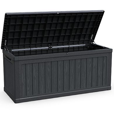 Oversized Resin Deck Box With Waterproof Barrier Lockable Lid For Patio Furnishings And Pool Gear