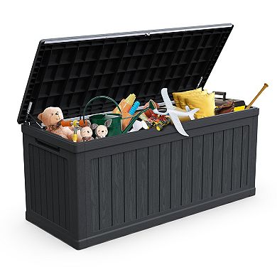 Oversized Resin Deck Box With Waterproof Barrier Lockable Lid For Patio Furnishings And Pool Gear