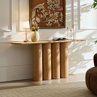Console Table With Cylinder Shaped Leg Support Stable Wooden Frame For Indoor Entryway Furnishing