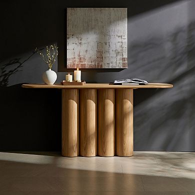 Console Table With Cylinder Shaped Leg Support Stable Wooden Frame For Indoor Entryway Furnishing