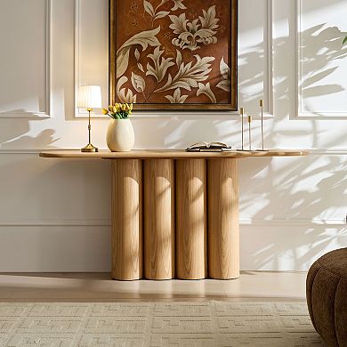 Console Table With Cylinder Shaped Leg Support Stable Wooden Frame For Indoor Entryway Furnishing