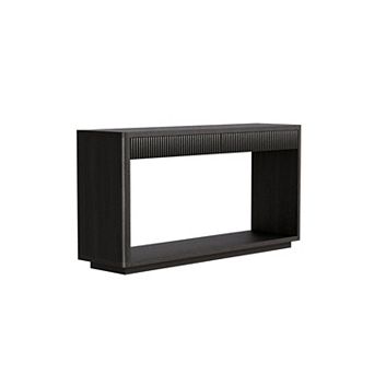 Fluted Console Table With Dual Drawer Storage Wood Veneer Material For Home Office And Living Space