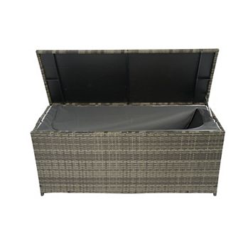 Wicker Patio Storage Box With Protective Lid Breathable Weave Build For Outdoor Towel Storage