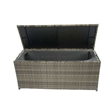 Wicker Patio Storage Box With Protective Lid Breathable Weave Build For Outdoor Towel Storage