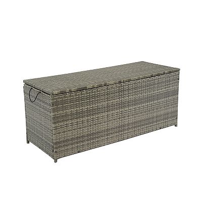 Wicker Patio Storage Box With Protective Lid Breathable Weave Build For Outdoor Towel Storage
