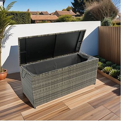 Wicker Patio Storage Box With Protective Lid Breathable Weave Build For Outdoor Towel Storage