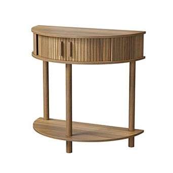Half Moon Console Table With Grooved Panel Narrow Frame Build For Foyer Hallway And Sofa Side