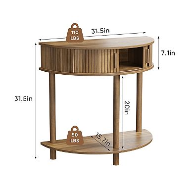 Half Moon Console Table With Grooved Panel Narrow Frame Build For Foyer Hallway And Sofa Side