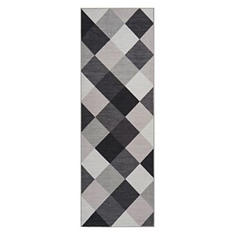 Machine Washable Plaid Checkered Design Non-Slip Rubberback Runner Rug