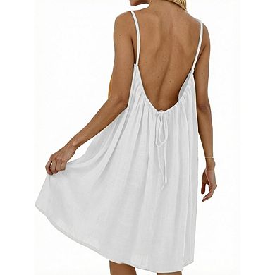 Women's Flowy Backless Cami Vacation Sundress Spaghetti Strap Beach Maxi Dress