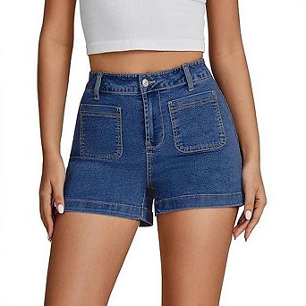 Womens Casual High Waisted Denim Shorts Stretchy Ripped Jean Shorts