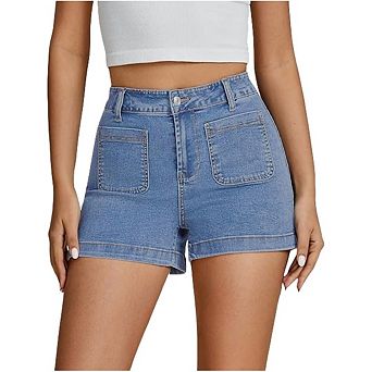 Womens Casual High Waisted Denim Shorts Stretchy Ripped Jean Shorts