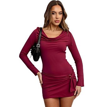 Women Long Sleeve Ruched Fitted Short Trendy Party Mini Bodycon Dresses