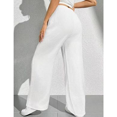 Women's Elastic Waist Belted Casual Tie Front Wide Leg Pants