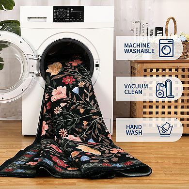 Washable Collapsible Area Rug - Polyester Pearl Suede-like, Country-Style Butterfly Design